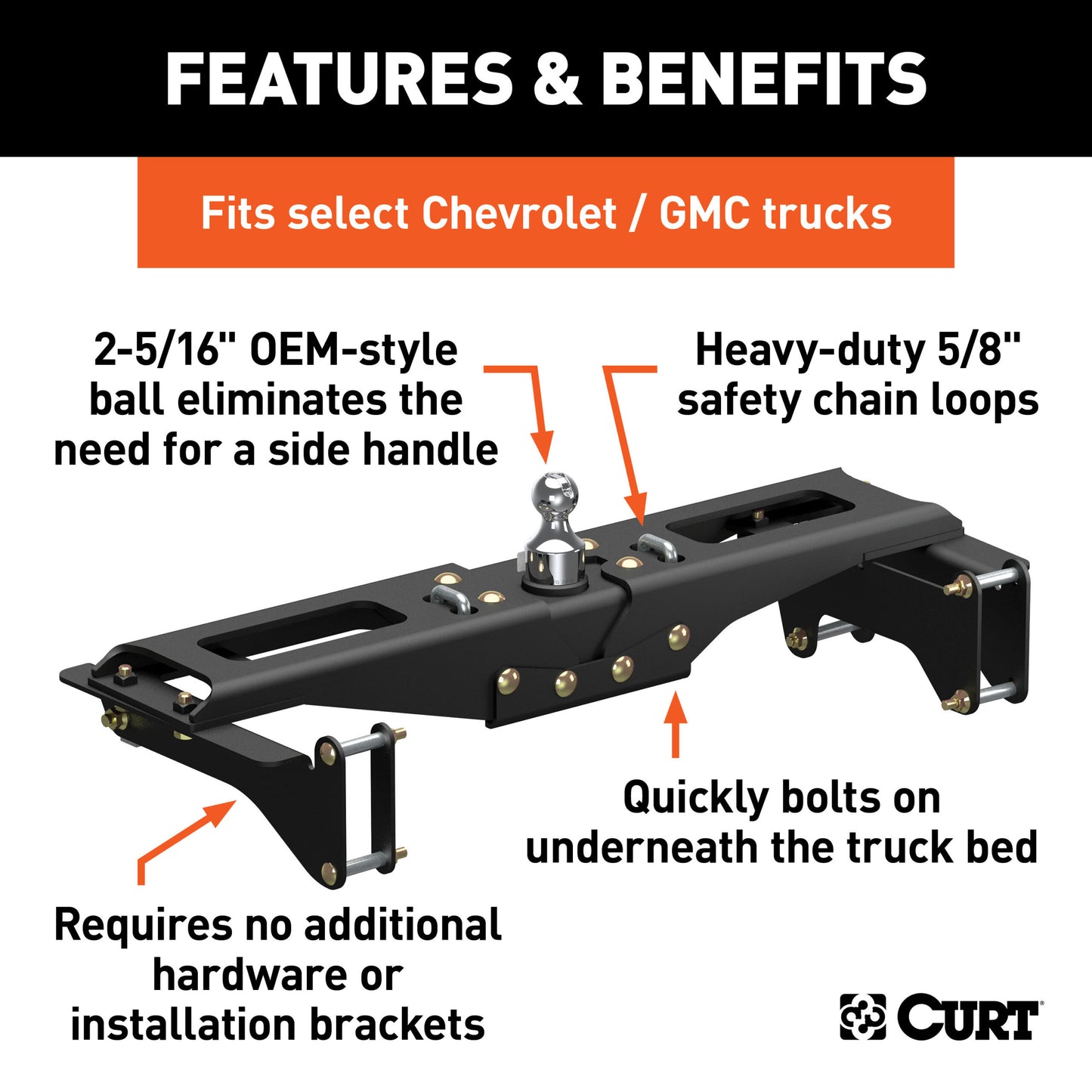 CURT OEM-Style Gooseneck Hitch, Select Chevrolet Silverado, GMC Sierra 2500, 3500 HD - 60642