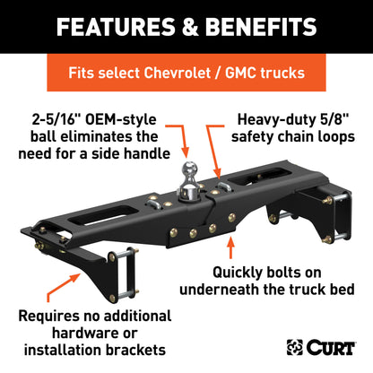 CURT OEM-Style Gooseneck Hitch, Select Chevrolet Silverado, GMC Sierra 2500, 3500 HD - 60642
