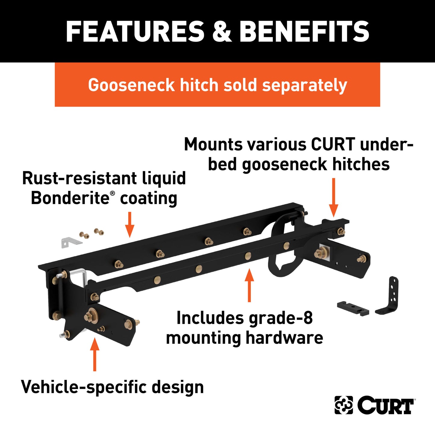 CURT Under-Bed Gooseneck Installation Brackets, Select Ford F-250, F-350, F-450 - 60644