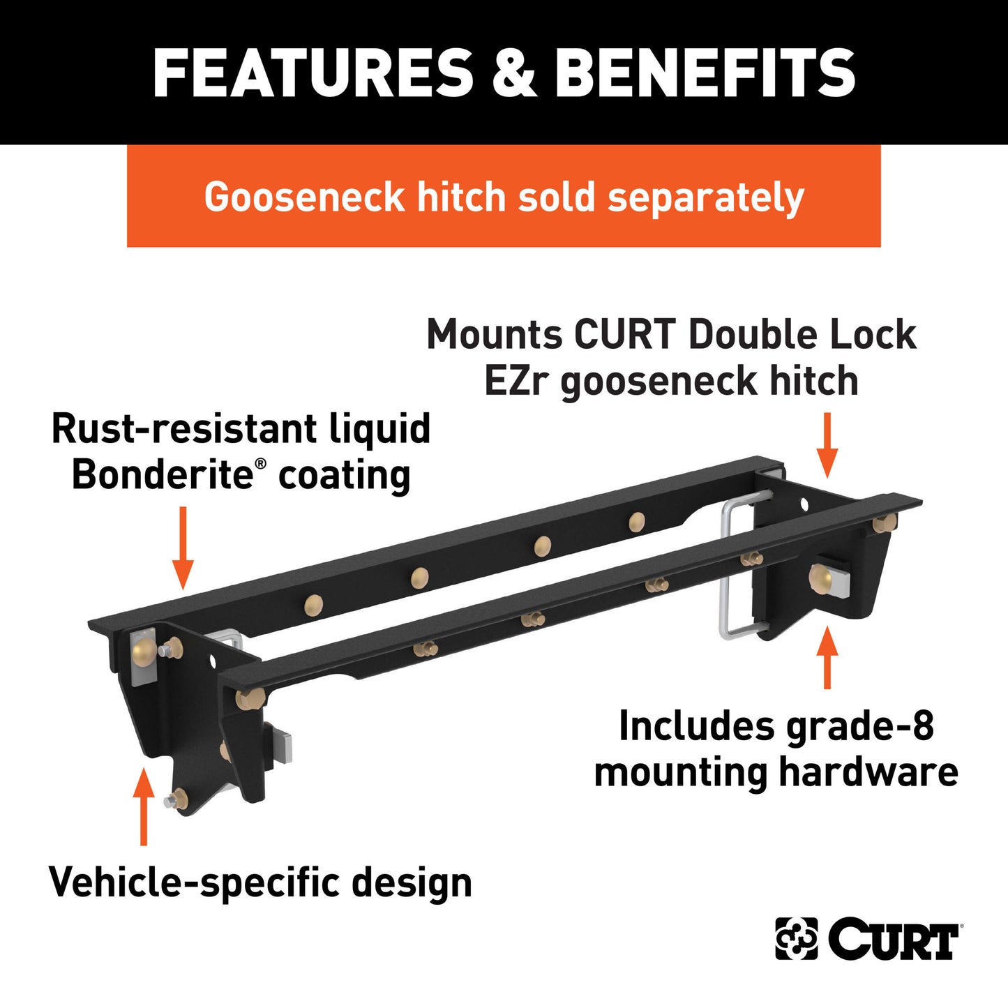 CURT Double Lock EZr Gooseneck Installation Brackets, Select Ford F-250, F-350 - 60647