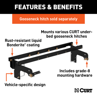 CURT Under-Bed Gooseneck Install Brackets, Select Silverado, Sierra 1500, 2500, 3500 - 60652