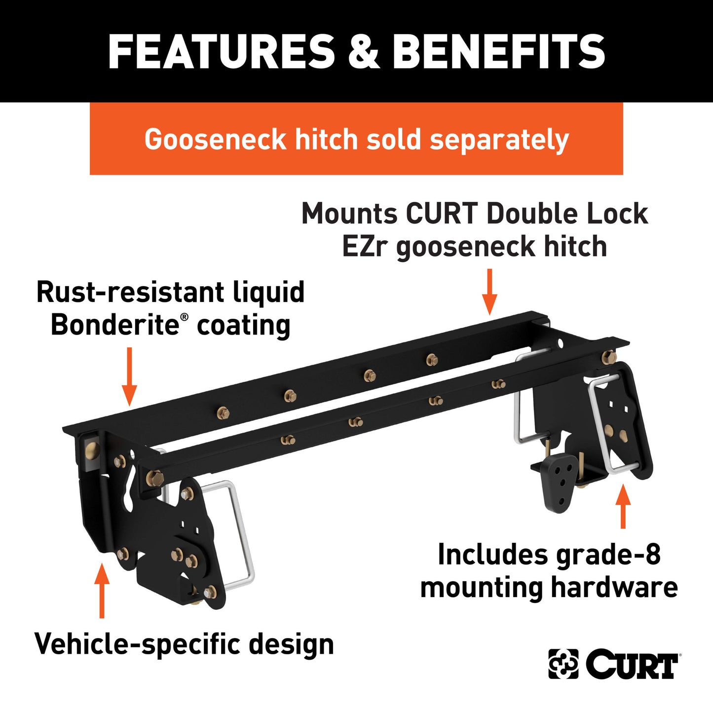 CURT Double Lock EZr Gooseneck Installation Brackets, Select Dodge, Ram 2500, 3500 - 60660