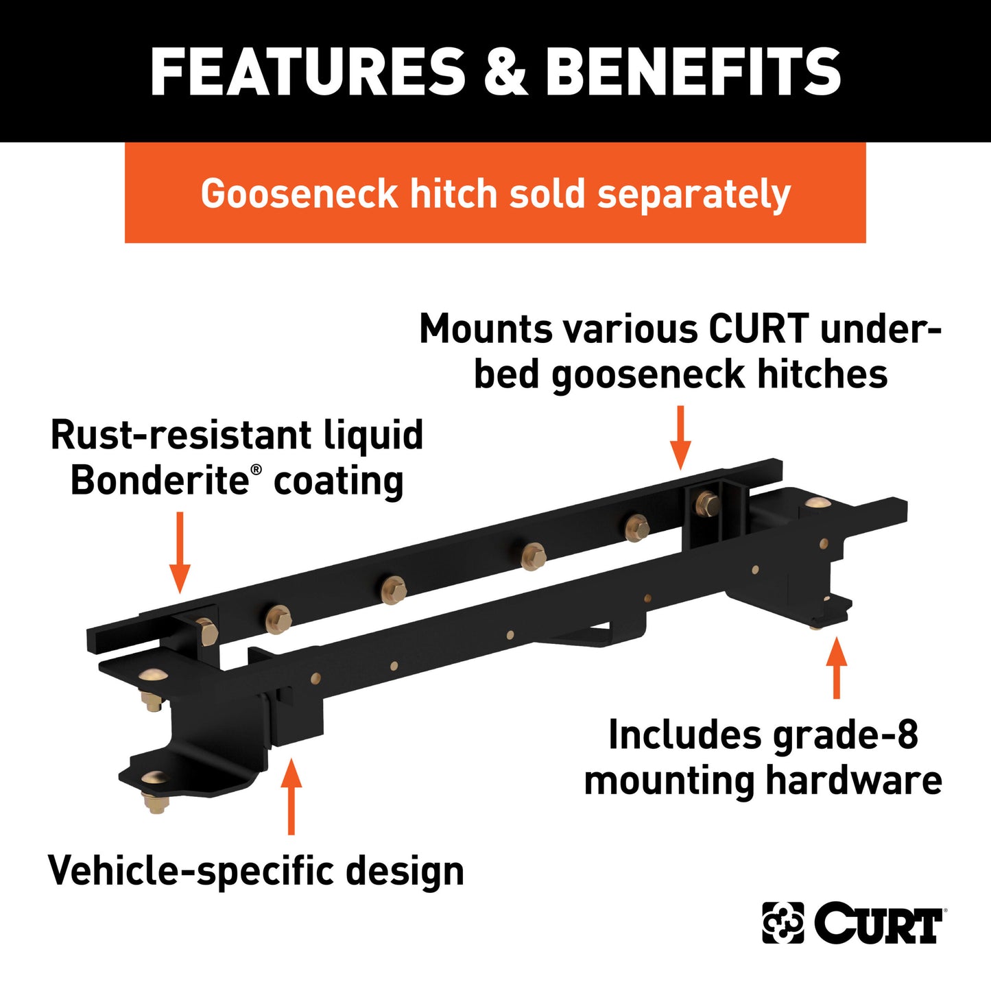 CURT Double Lock Gooseneck Installation Brackets, Select Toyota Tundra, 6.5-Foot Bed - 60667