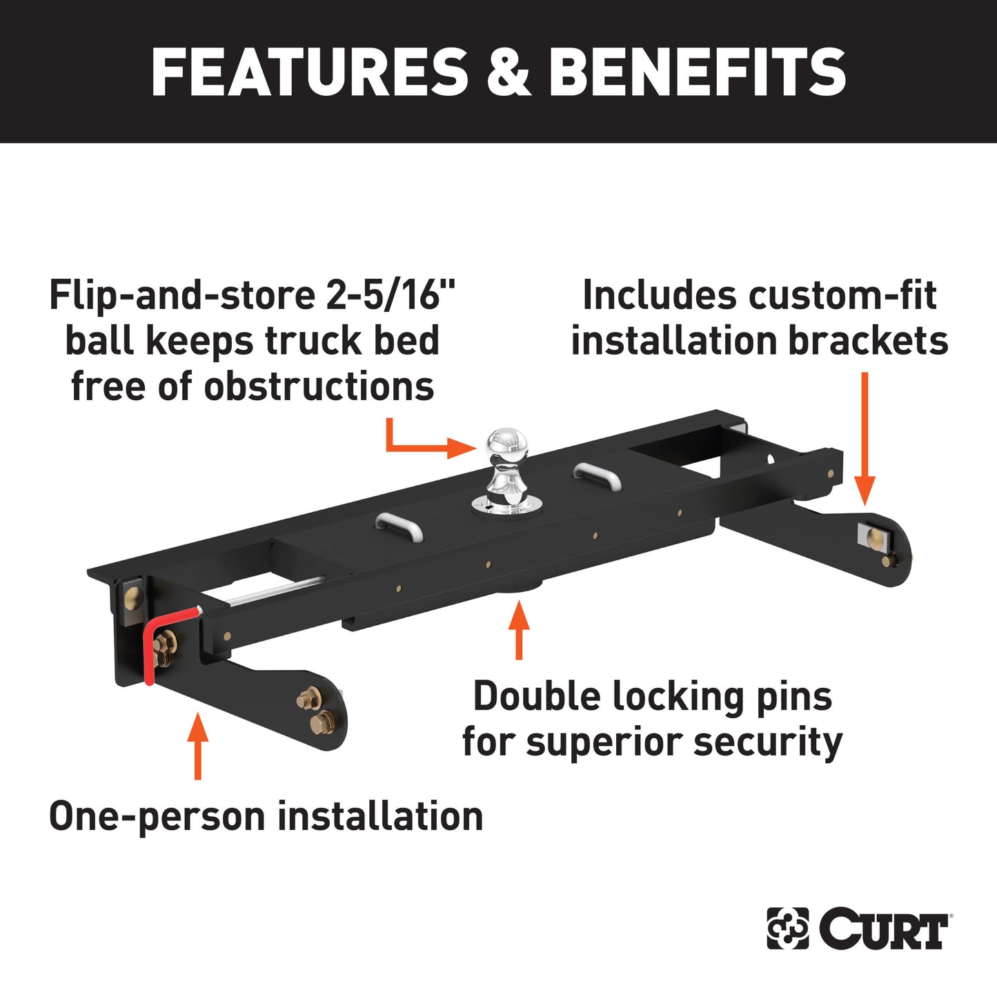 CURT Double Lock EZr Gooseneck Hitch Kit with Brackets, Select Silverado, Sierra - 60680