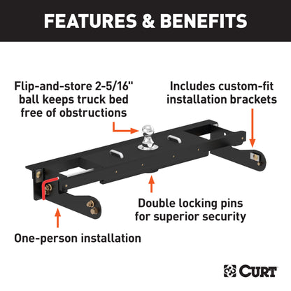 CURT Double Lock EZr Gooseneck Hitch Kit with Brackets, Select Silverado, Sierra - 60680