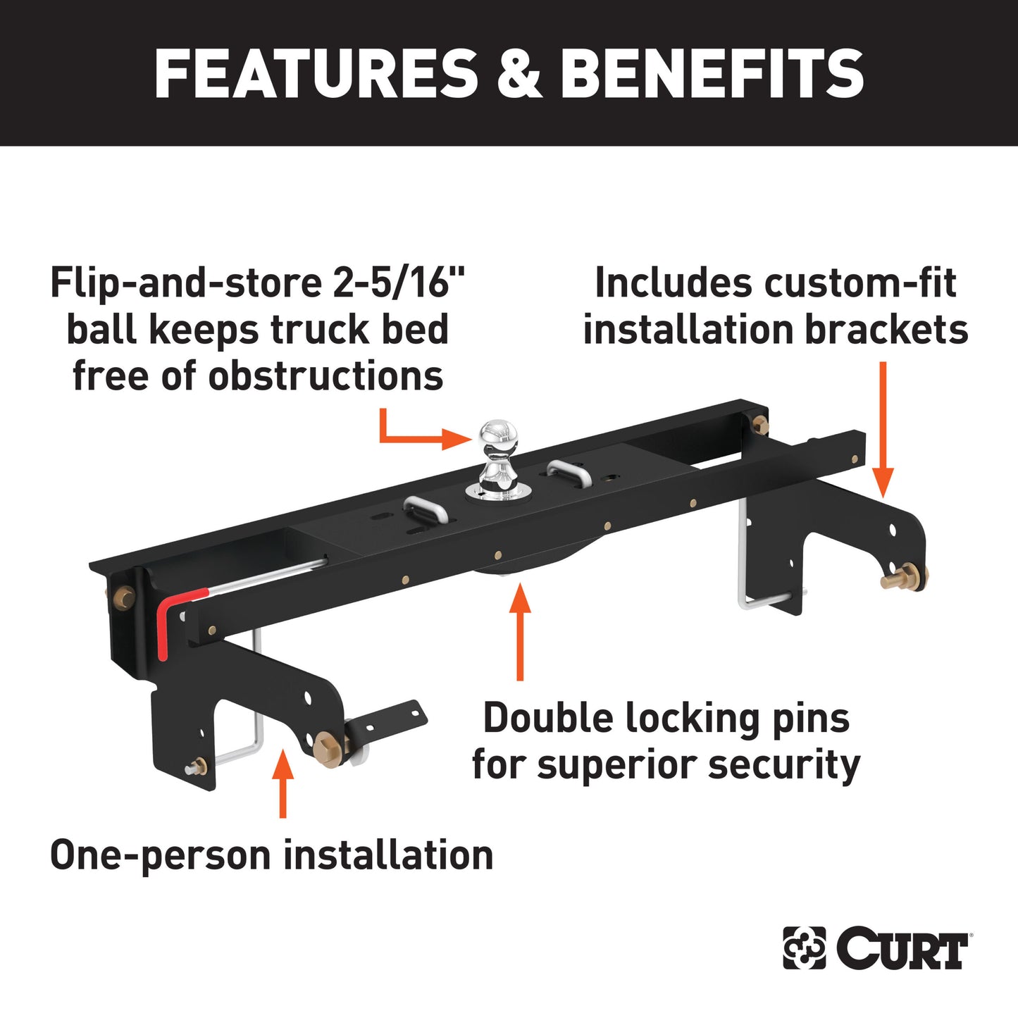 CURT Double Lock EZr Gooseneck Hitch Kit with Brackets, Select Silverado, Sierra - 60681