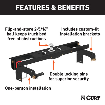 CURT Double Lock EZr Gooseneck Hitch Kit with Brackets, Select Silverado, Sierra - 60681