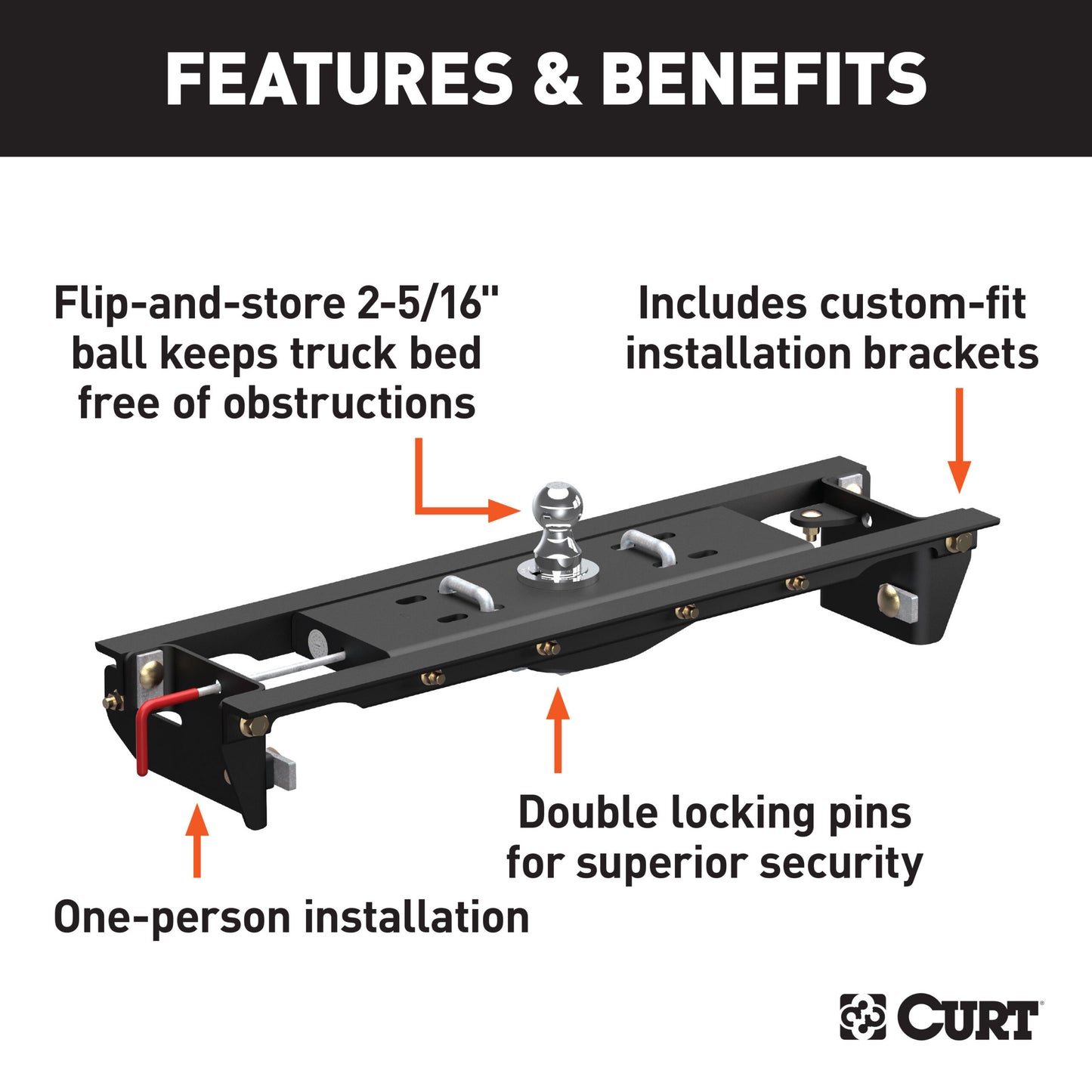 CURT Double Lock EZr Gooseneck Hitch Kit with Brackets, Select Ford F-250, F-350 - 60683