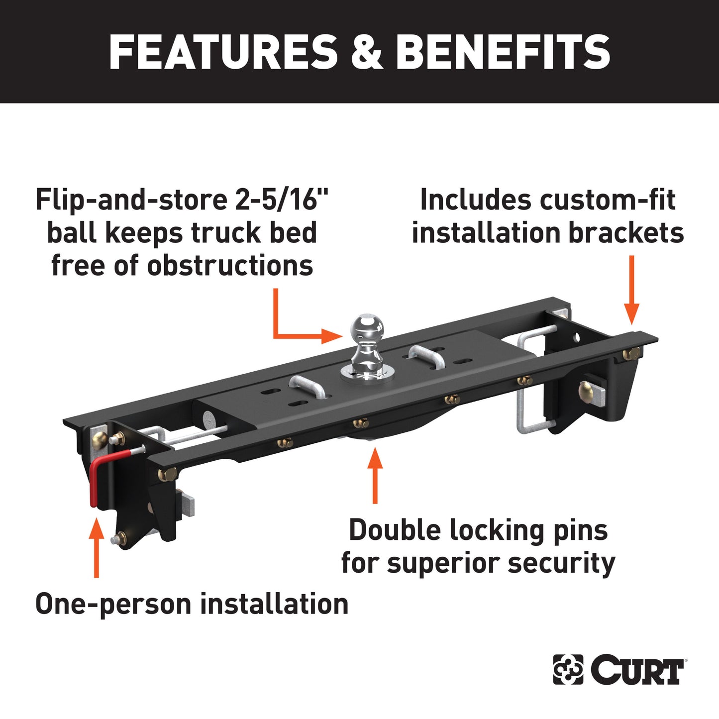 CURT Double Lock EZr Gooseneck Hitch Kit with Brackets, Select Ford F-250, F-350 - 60685