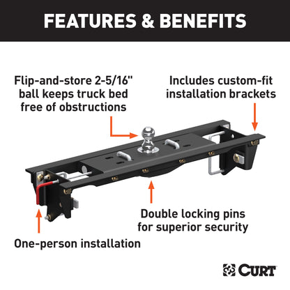 CURT Double Lock EZr Gooseneck Hitch Kit with Brackets, Select Ford F-250, F-350 - 60685