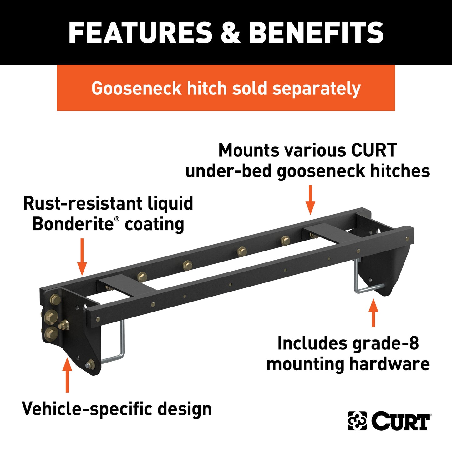 CURT Double Lock EZr Gooseneck Install Brackets, Select Silverado, Sierra 2500, 3500 HD - 60701
