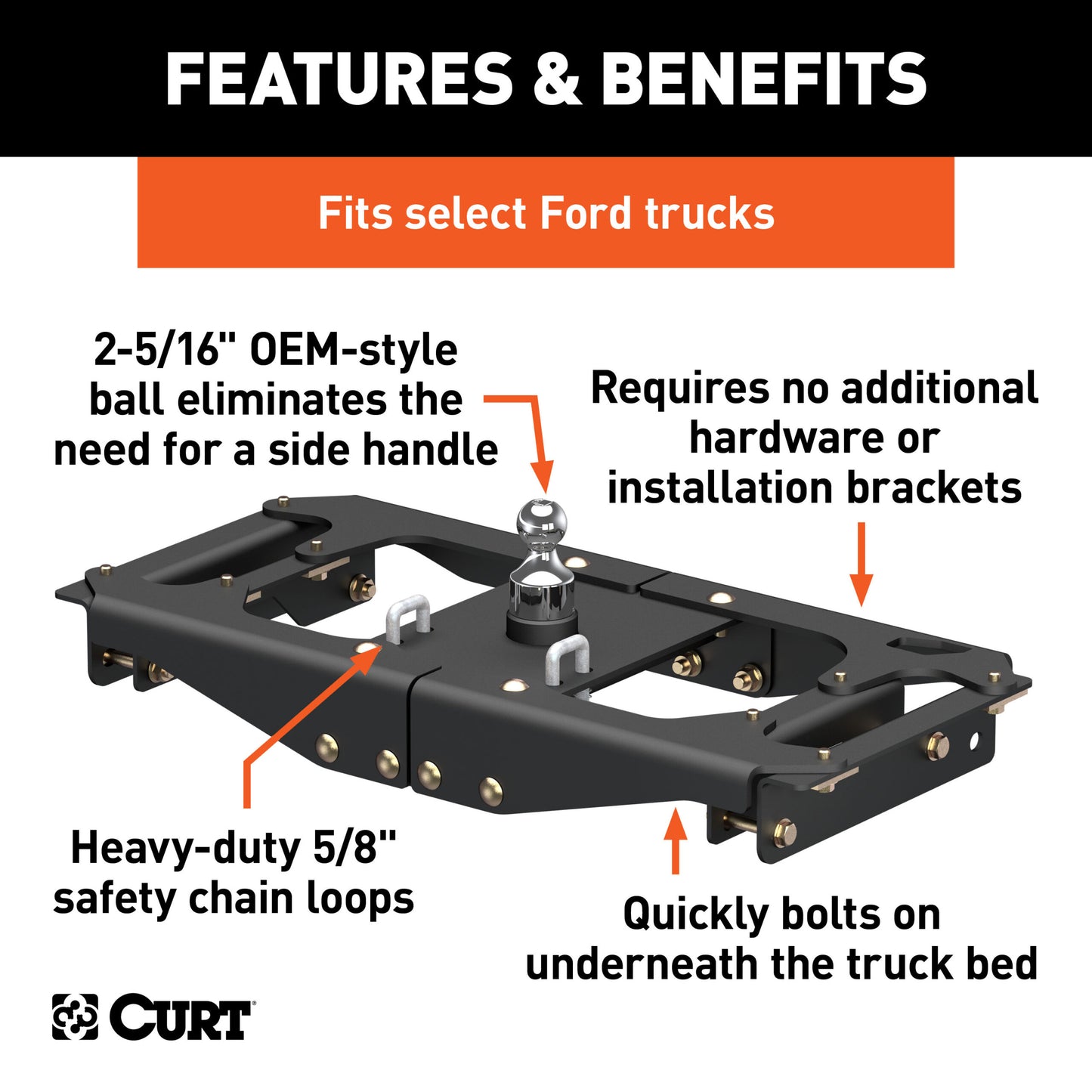 CURT OEM-Style Gooseneck Hitch, Select Ford F-250, F-350, F-450 Super Duty - 60702