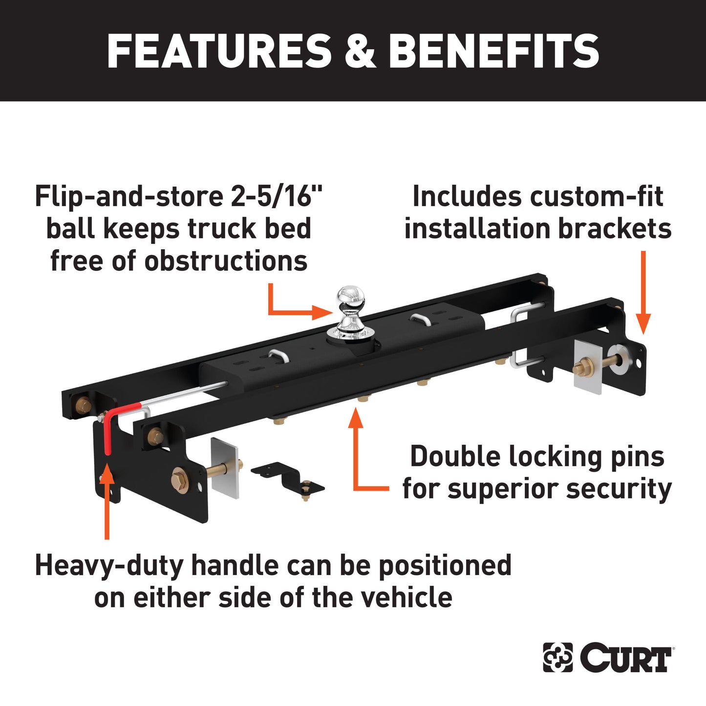 CURT Double Lock Gooseneck Hitch Kit with Brackets, Select Silverado, Sierra 1500 - 60711
