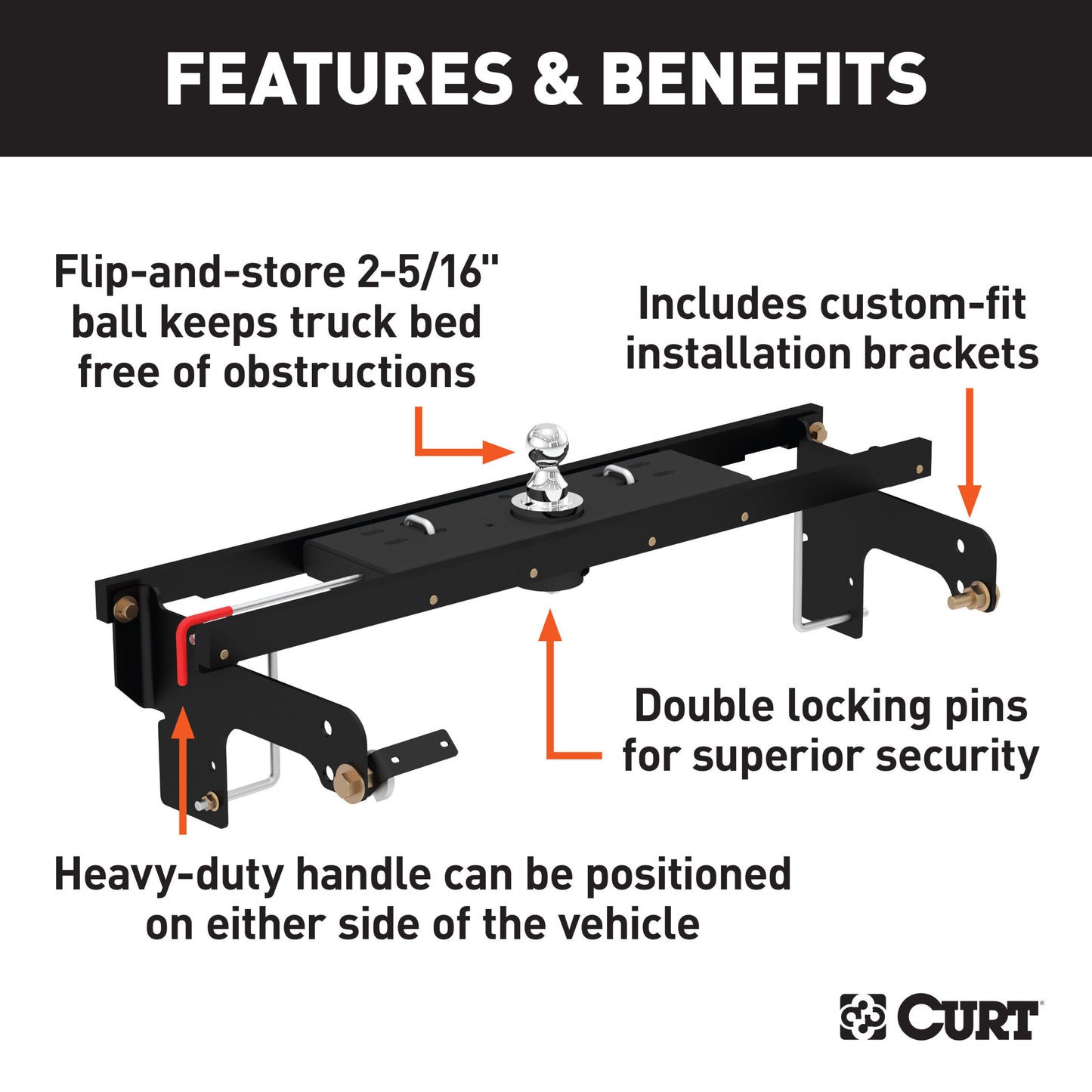 CURT Double Lock Gooseneck Hitch Kit with Brackets, Select Silverado, Sierra - 60712