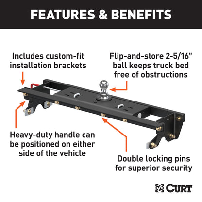 CURT Double Lock Gooseneck Hitch Kit with Brackets, Ford F-150 (2015-2023) - 60724