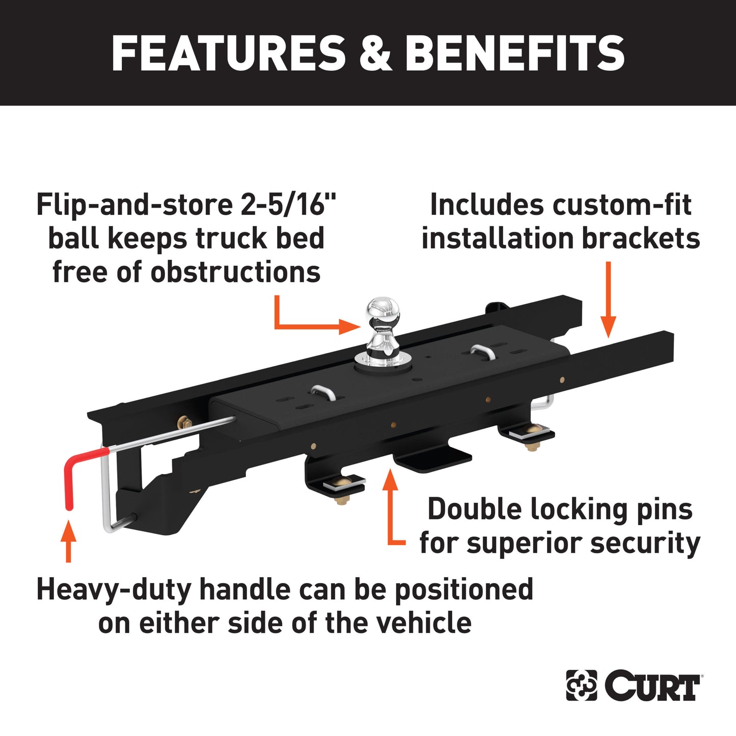 CURT Double Lock Gooseneck Hitch Kit w/ Brackets, Select Dodge, Ram 1500 Coil Springs - 60730