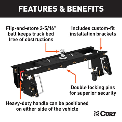CURT Double Lock Gooseneck Hitch Kit with Brackets, Select Dodge, Ram 2500, 3500 - 60732