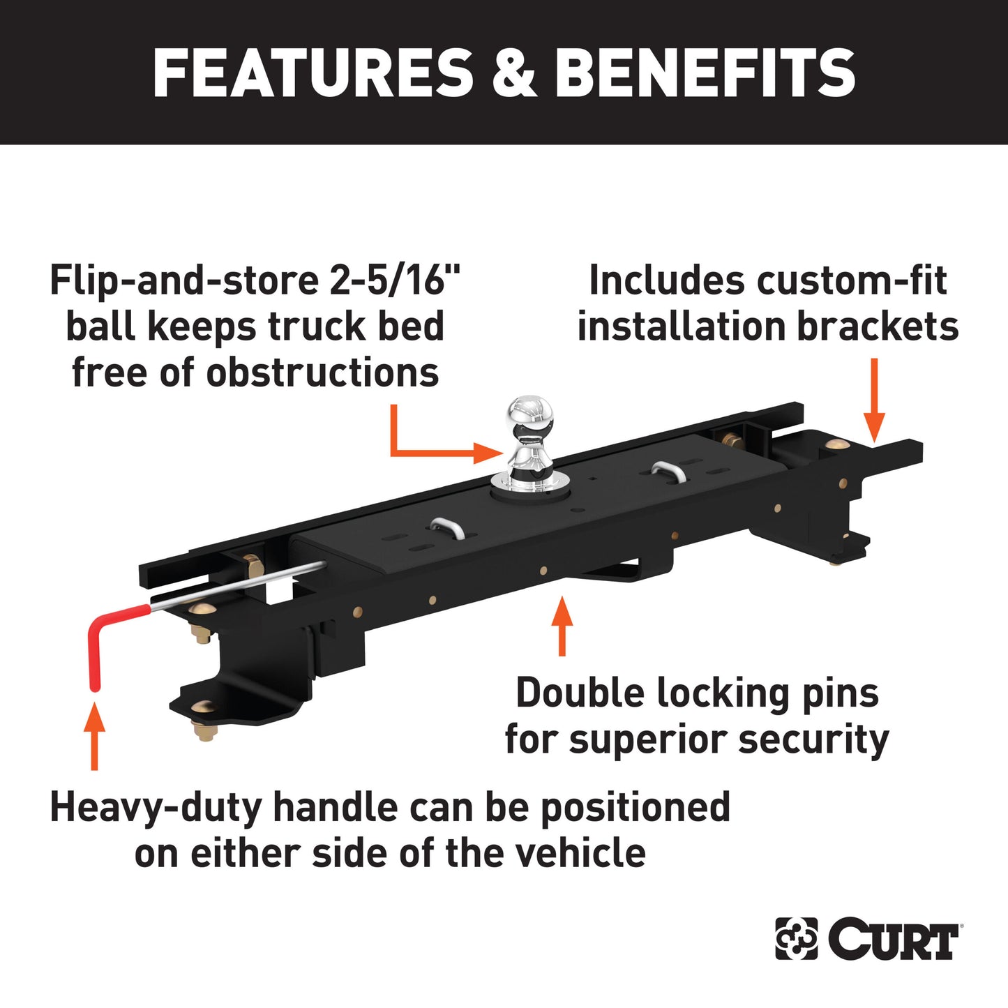 CURT Double Lock Gooseneck Hitch Kit with Brackets, Select Toyota Tundra, 6.5' Bed - 60751