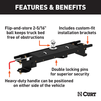 CURT Double Lock Gooseneck Hitch Kit with Brackets, Select Toyota Tundra, 6.5' Bed - 60751