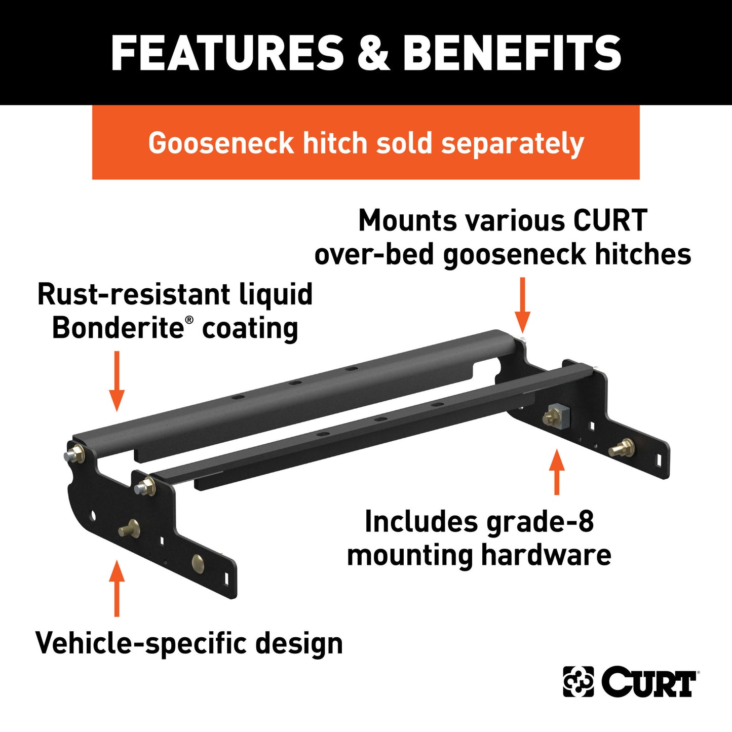 CURT Over-Bed Gooseneck Installation Brackets, Select Ford F-250, F-350, F-450 - 61332
