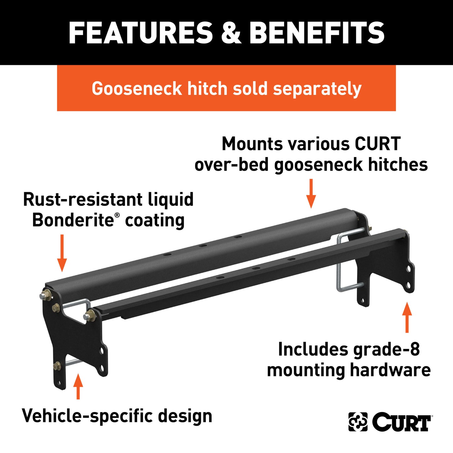 CURT Over-Bed Gooseneck Install Brackets, Select Silverado, Sierra 1500, 2500, 3500 - 61341