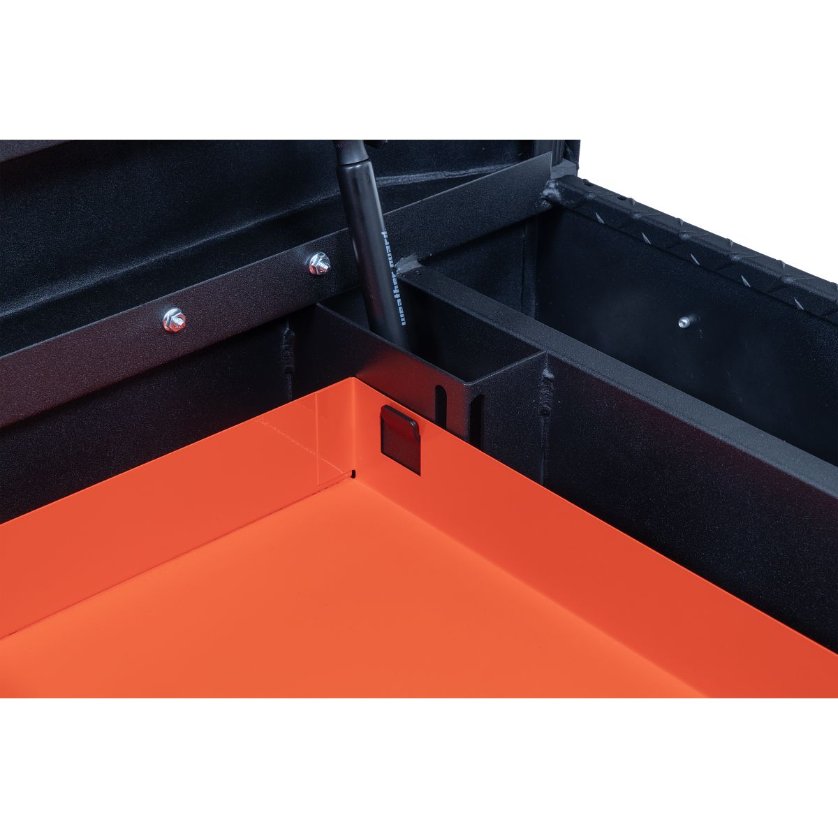 Weather Guard 615 tray cutout hooked over tool box tab