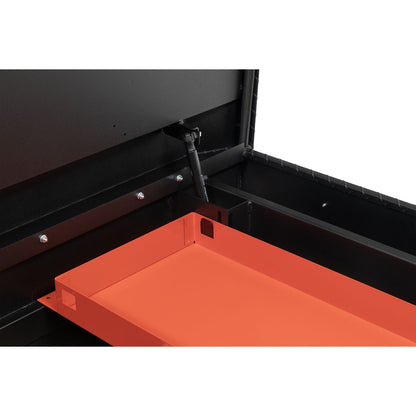 Weather Guard 617 tray cutout hooked over tool box tab