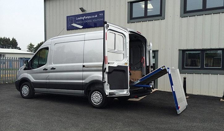 Aluminum Loading Ramp for Mercedes Sprinter Cargo Vans - Ramp Width: 37-in | Ramp Length: 126-in | Ramp Swivel: Left-hand (outward + inward) | Ramp Platform: Perforated