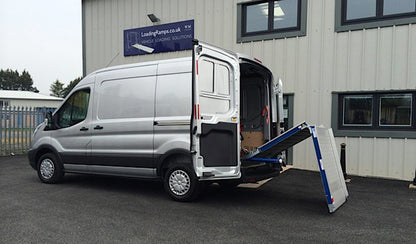 Aluminum Loading Ramp for Mercedes Sprinter Cargo Vans - Ramp Width: 37-in | Ramp Length: 126-in | Ramp Swivel: Left-hand (outward + inward) | Ramp Platform: Perforated