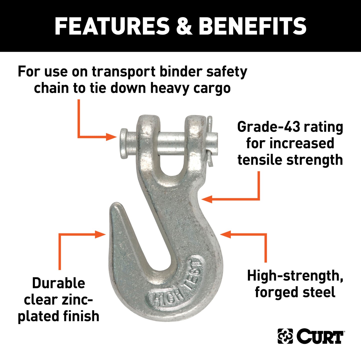 CURT 1/4" Clevis Grab Hook (2,600 lbs, 3/8" Pin) - 81330