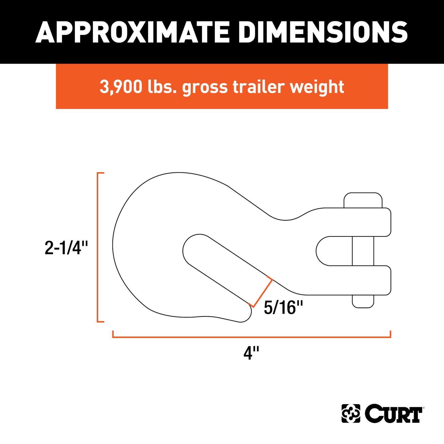CURT 5/16" Clevis Grab Hook (3,900 lbs, 7/16" Pin) - 81340