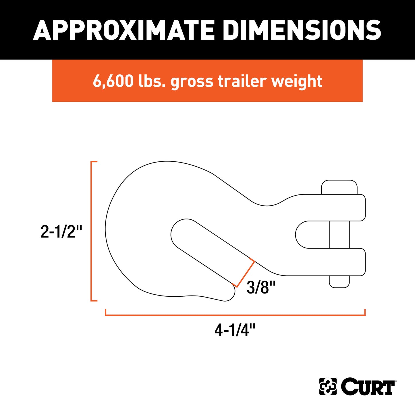 CURT 3/8" Clevis Grab Hook (6,600 lbs, 1/2" Pin) - 81438