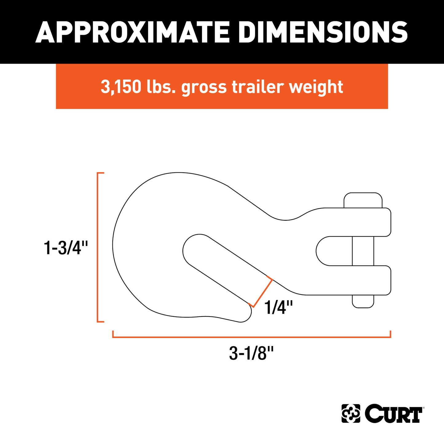 CURT 1/4" Clevis Grab Hook (3,150 lbs, 3/8" Pin) - 81502
