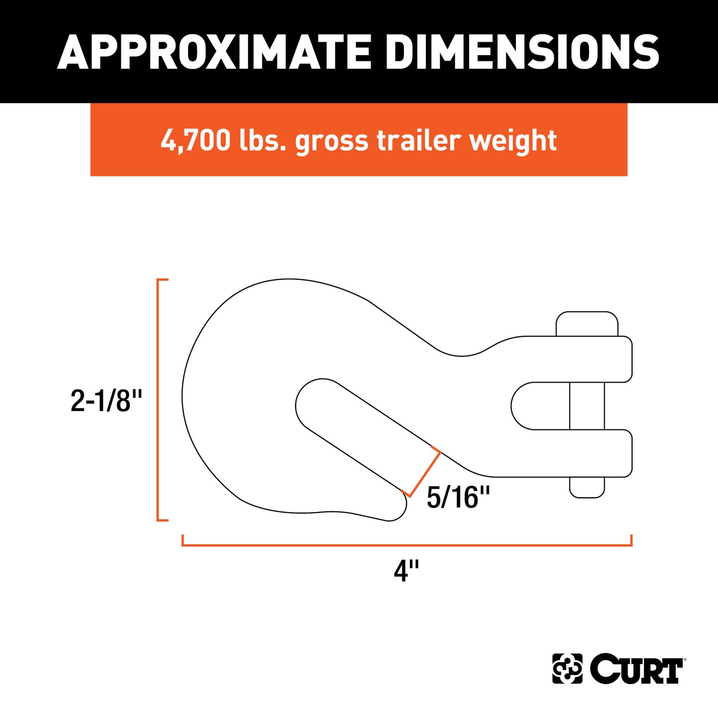CURT 5/16" Clevis Grab Hook (4,700 lbs, 7/16" Pin) - 81503