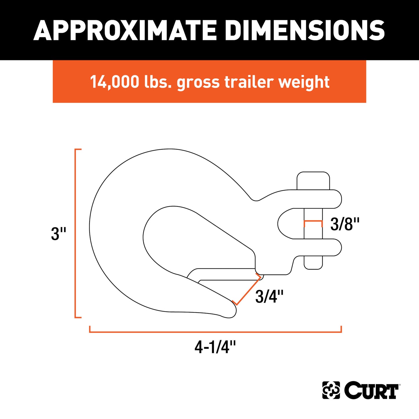 CURT 5/16" Safety Latch Clevis Hook (14,000 lbs, 3/8" Pin) - 81550