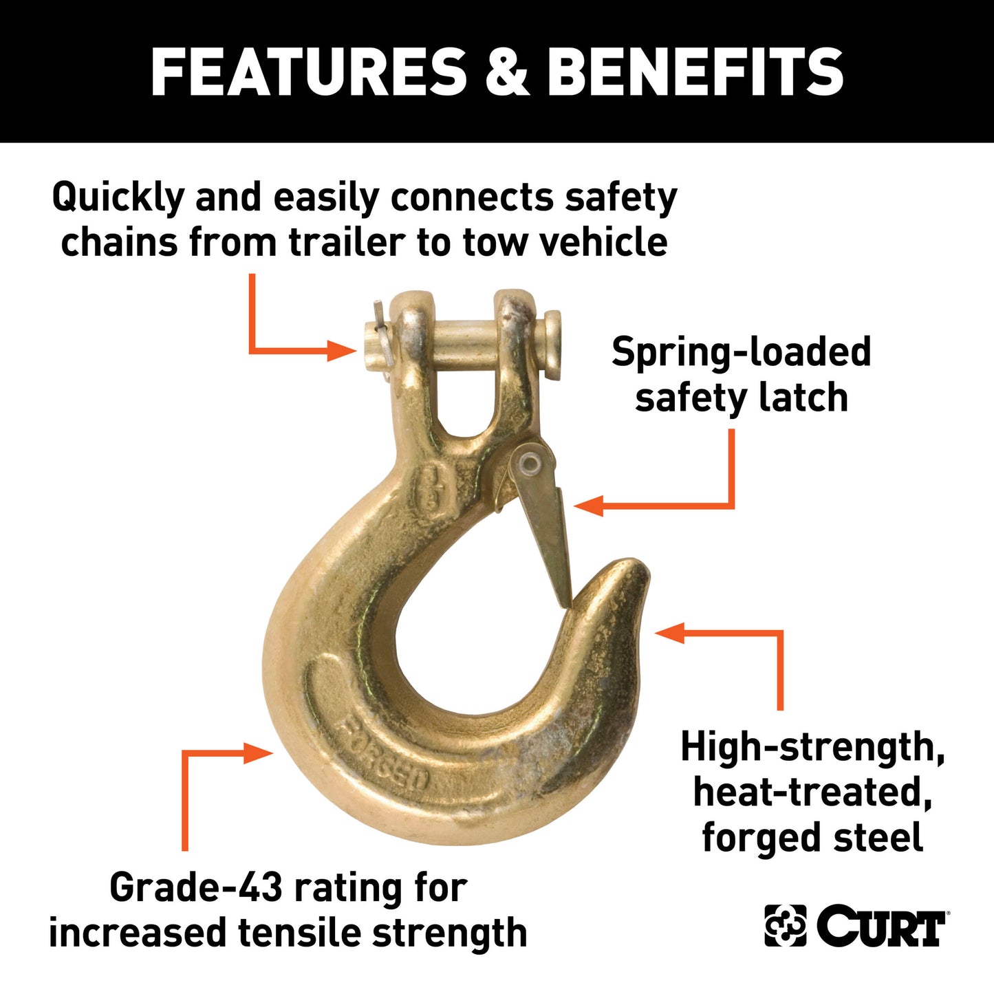 CURT 3/8" Safety Latch Clevis Hook (18,000 lbs, 7/16" Pin) - 81560
