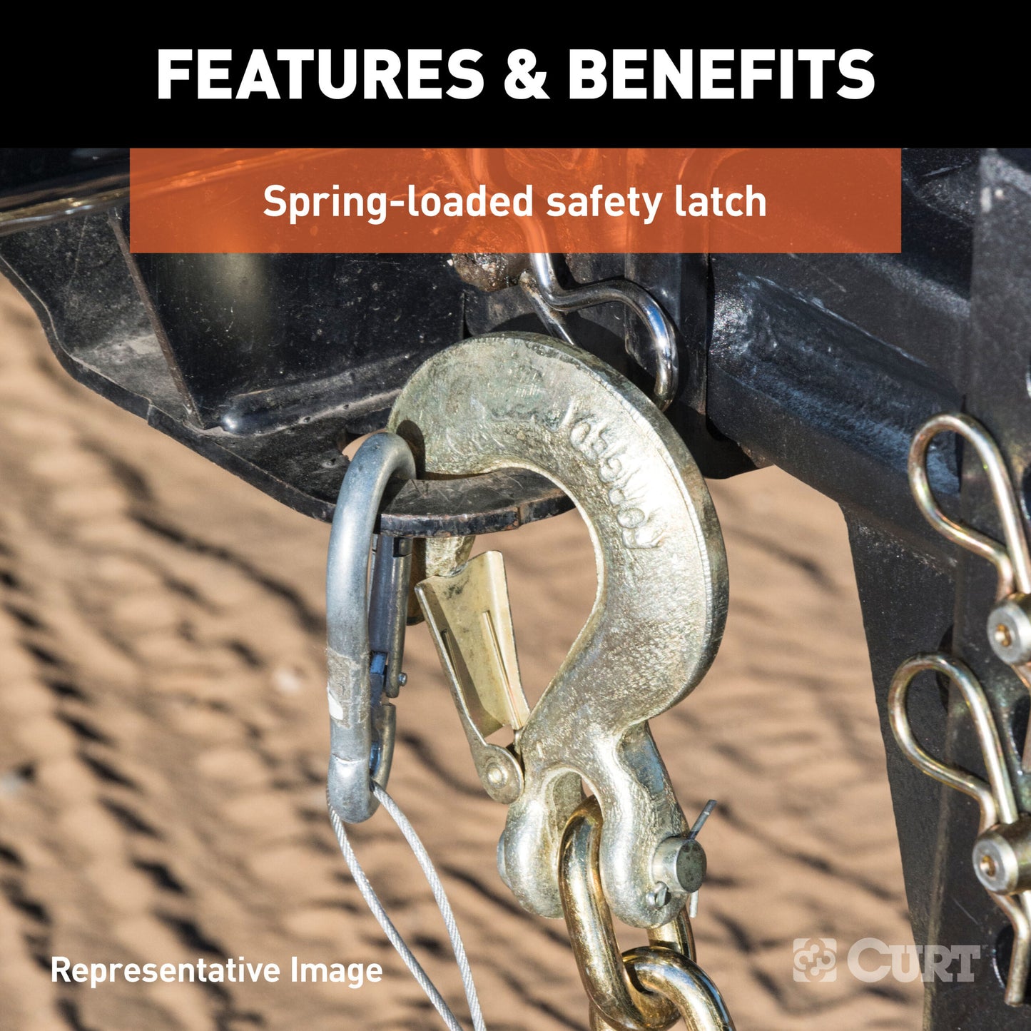 CURT 3/8" Safety Latch Clevis Hook (18,000 lbs, 7/16" Pin) - 81560