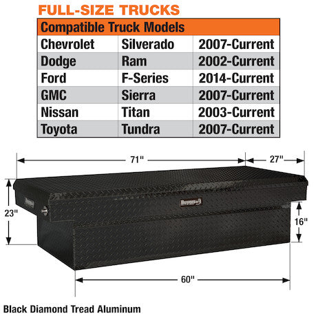Buyers Products 71-in x 23-in x 27-in Gloss Black Diamond Tread Aluminum Crossover Truck Tool Box - 1729425
