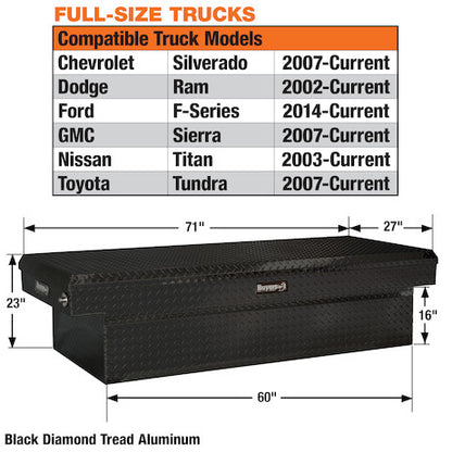 Buyers Products 71-in x 23-in x 27-in Gloss Black Diamond Tread Aluminum Crossover Truck Tool Box - 1729425