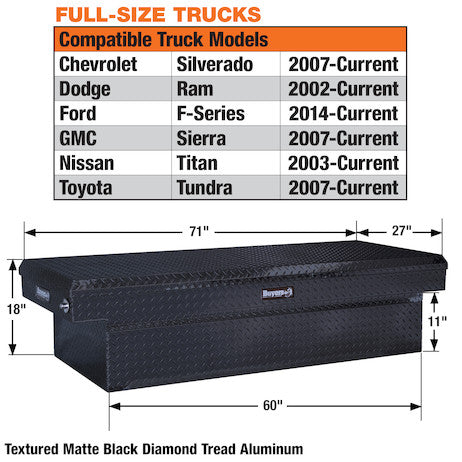 Buyers Products 71-in x 18-in x 27-in Textured Matte Black Black Diamond Tread Aluminum Crossover Truck Tool Box - 1739420
