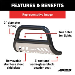 ARIES 3-in Black Steel Bull Bar for Nissan Frontier (2005-2020) - B35-9002