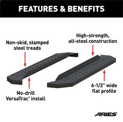 ARIES RidgeStep 6-1/2-in x 53-in Black Steel Running Boards (No Brackets) for Chevrolet/GMC/Dodge/RAM/Ford/Toyota Cab & Chassis/Regular Cab (1999-2026) - C2853