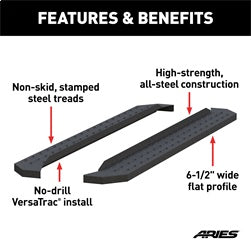 ARIES RidgeStep 6-1/2-in x 75-in Black Steel Running Boards (No Brackets) for Chevrolet/GMC/Dodge/RAM/Ford/Nissan/Toyota (1999-2026) - C2875