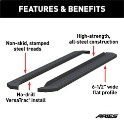 ARIES RidgeStep 6-1/2-in x 91-in Black Steel Running Boards (No Brackets) for Chevrolet/GMC/Dodge/RAM/Ford Cab & Chassis/Crew Cab/SuperCrew (1999-2026) - C2891