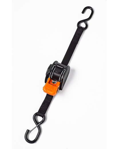 1″ CargoBuckle [Mini G3] Retractable Ratchet Tie-Down with Dual S-Hooks (2 Pack)
