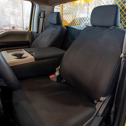 Front Bench Seat Covers for Ford F-150 (2015-2020) - Trim: Not XL/STX Trim | Body Type: Regular Cab | Center Console: Has Storage In Armwrest | Color: Tan