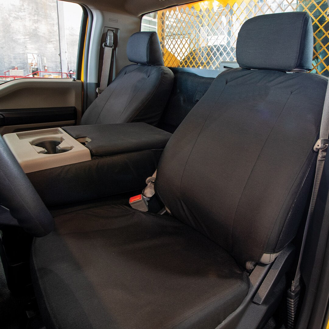 Front Bench Seat Covers for Ford F-150 (2015-2020) - Trim: XL/STX Trim | Body Type: Regular Cab | Center Console: No Storage In Armwrest | Color: DRT