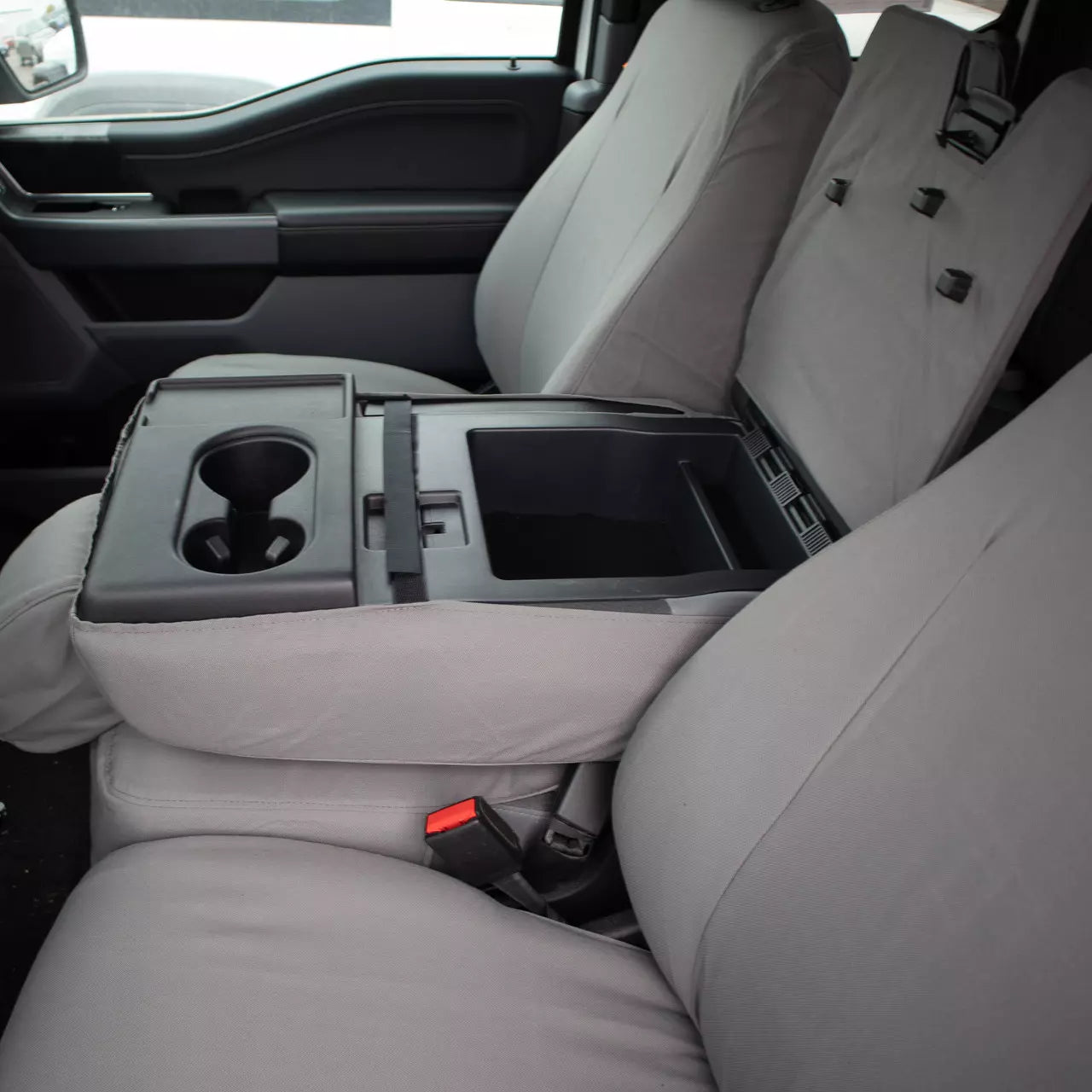 Front Bench Seat Covers for Ford F-150 (2021-2024) - Trim: XLT Trim | Body Type: SuperCrew/SuperCab | Center Console: Has Storage In Armwrest | Color: Gray