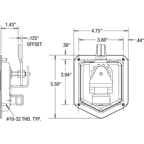 Buyers Products Tall Flush Mount T-HANDLE Latch with Blind Studs - L8816