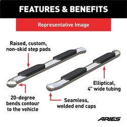 ARIES 4-in Oval Polished Stainless Steel Nerf Bars for Chevrolet/GMC Silverado/Sierra 1500, 2500, 2500 HD, 3500 HD Double Cab (1999-2013) - S224009-2